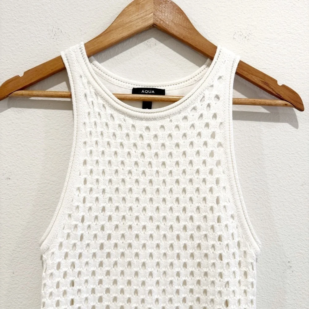 AQUA Crochet Tank Dress White Sleeveless Pullover Crewneck Size Small